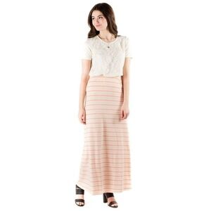 New Downeast "Happy Day" Maxi Skirt Pink Stripe Jersey A-Line Unlined Small